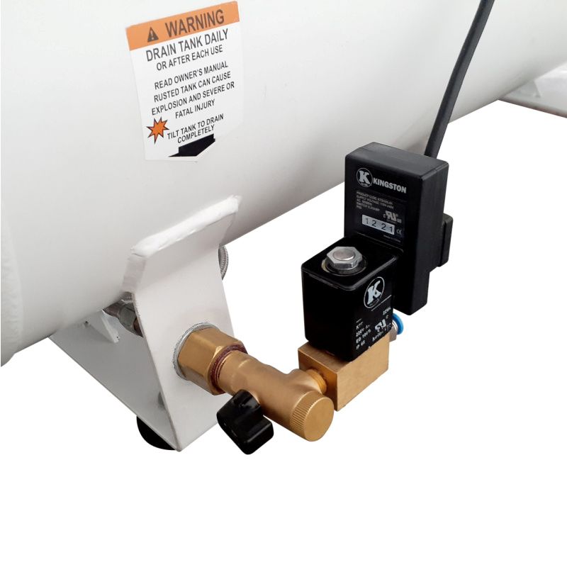 California Air Tools 20060CAD Ultra Quiet Oil-Free 6hp 20 Gallon Air Compressor rear view showing the automatic drain valve