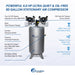 California Air Tools 60065C component diagram showing oil-free dual piston pump, 80 gallon steel tank, 2x 3.0 HP motor, and 3000+ hour life cycle