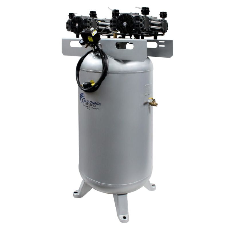 California Air Tools 80060C Ultra Quiet Oil-Free 6hp 80 Gallon Air Compressor front right quarter view with the power cable and plug