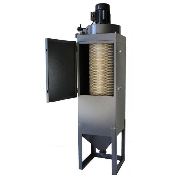 Raptor Blaster RB900DC Dust Collector With the Front Door Open Showing the Cartridge Style Filter